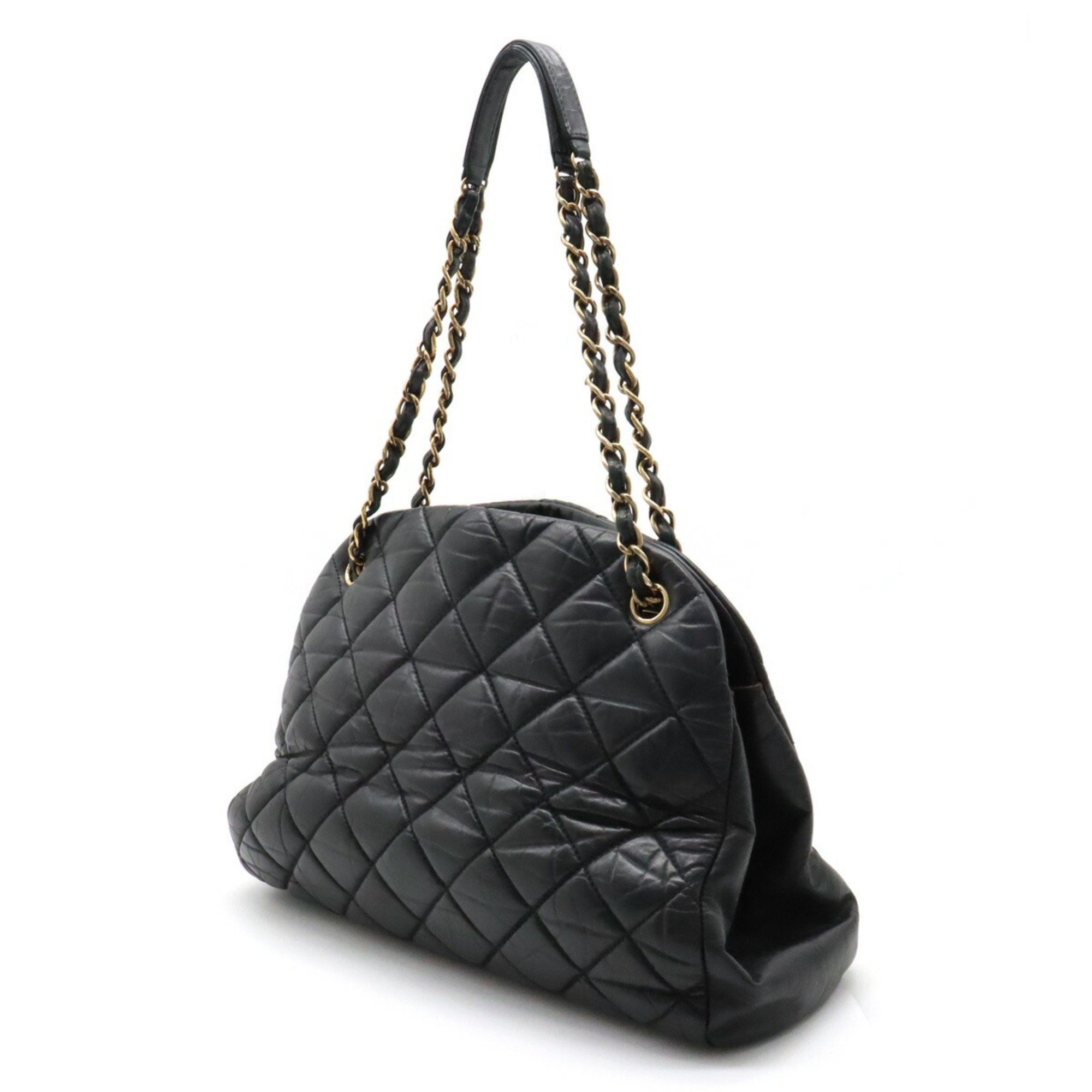 CHANEL Mademoiselle Matelasse Chain Tote Bag Shoulder Leather Black
