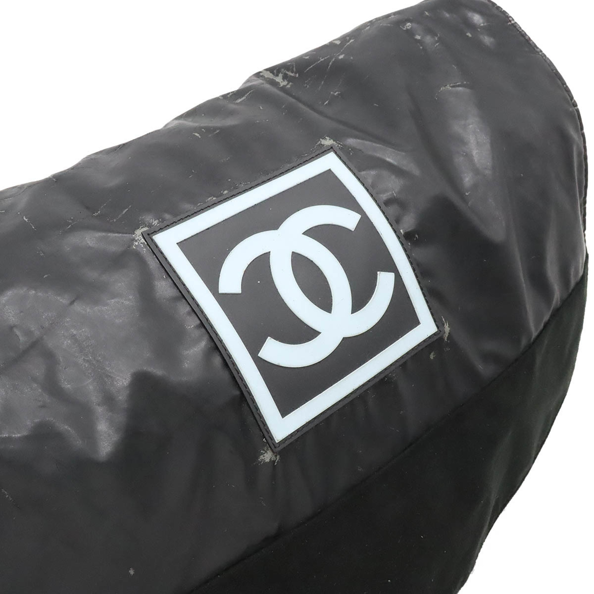 CHANEL Sports Line Shoulder Bag Rubber Suede Mesh Black Light Blue