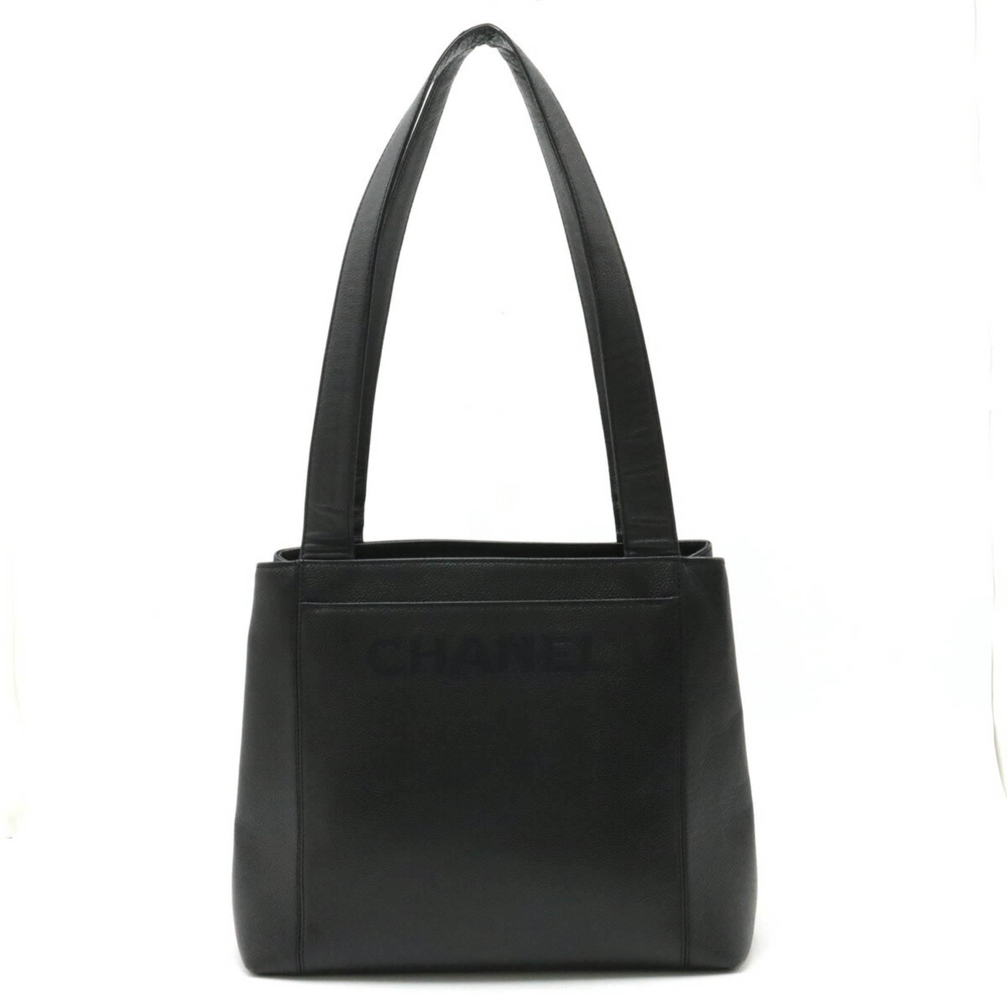 CHANEL Chanel tote bag shoulder caviar skin leather black