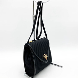 YVES SAINT LAURENT Yves Saint Laurent Shoulder Bag Canvas Black YSL Logo Heart Rhinestone Women's