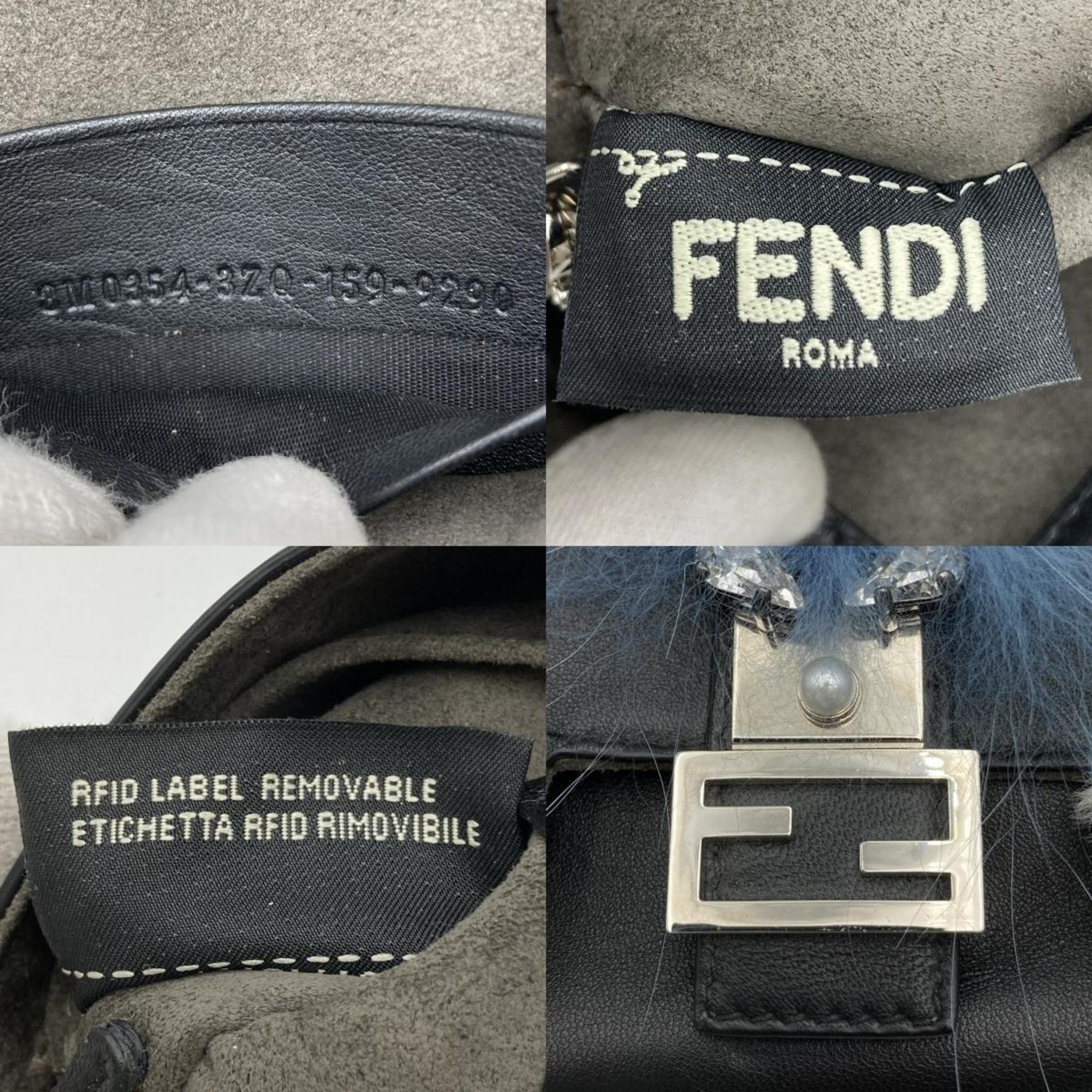 FENDI Monster Micro Bucket Shoulder Bag Mini FF Black Leather Ladies Men's Fashion USED