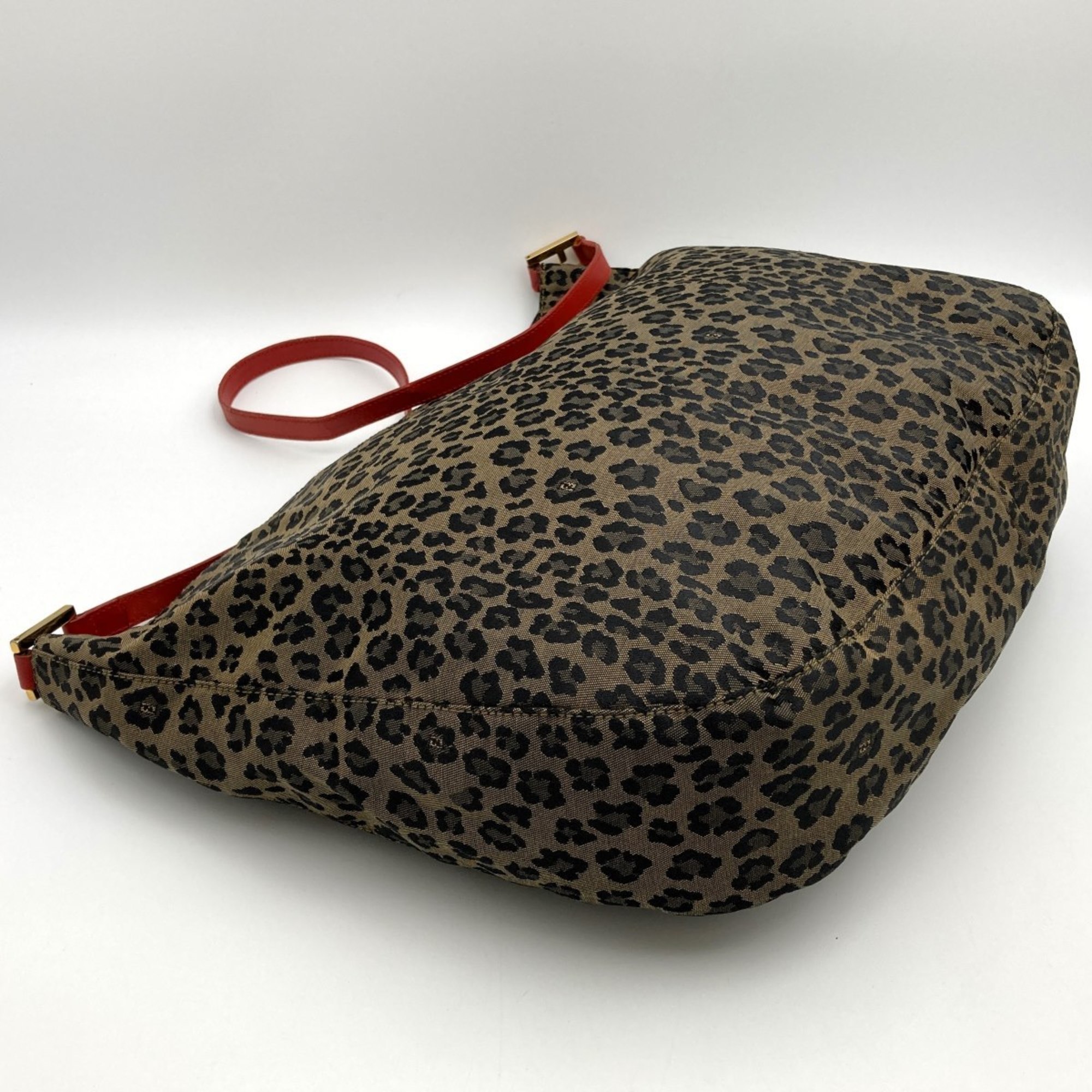 FENDI shoulder bag leopard print all over pattern brown red canvas ladies men USED