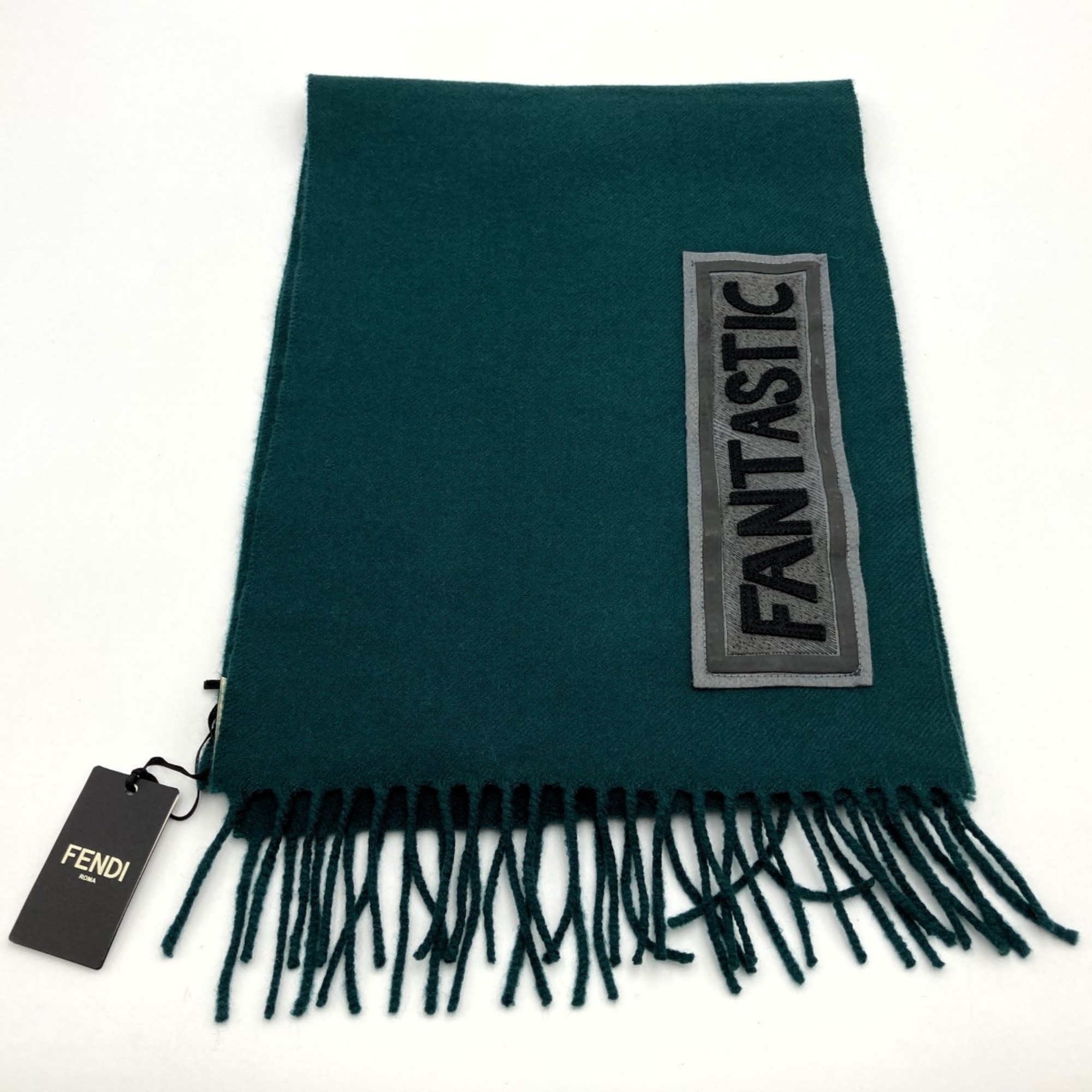 FENDI Muffler Stole Logo Green Women's Men's Fashion Cold Protection Accessories with Tag USED