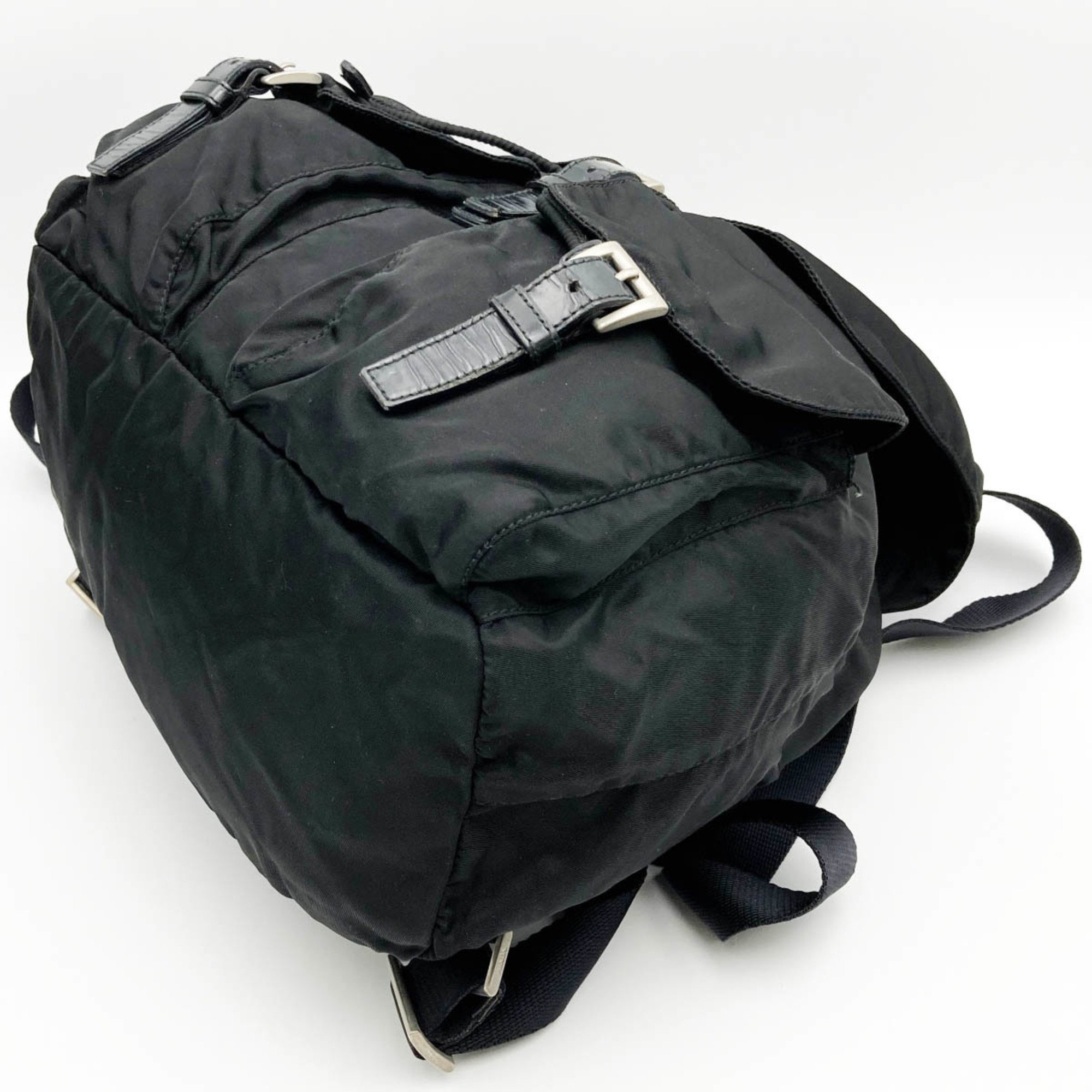 PRADA Rucksack Daypack Bag Triangle Logo Black Nylon Ladies Men's Fashion B2811F USED