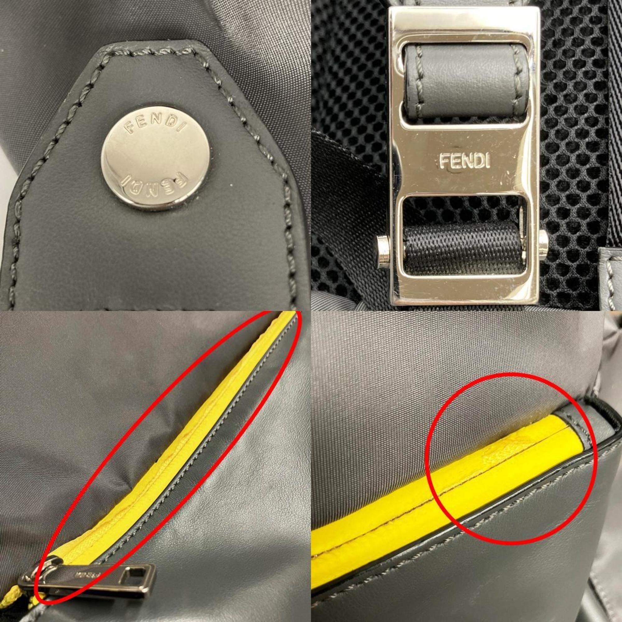 FENDI Rucksack Daypack Gray Yellow Nylon Ladies Men's Fashion Simple Brand Bag 7VZ035 USED
