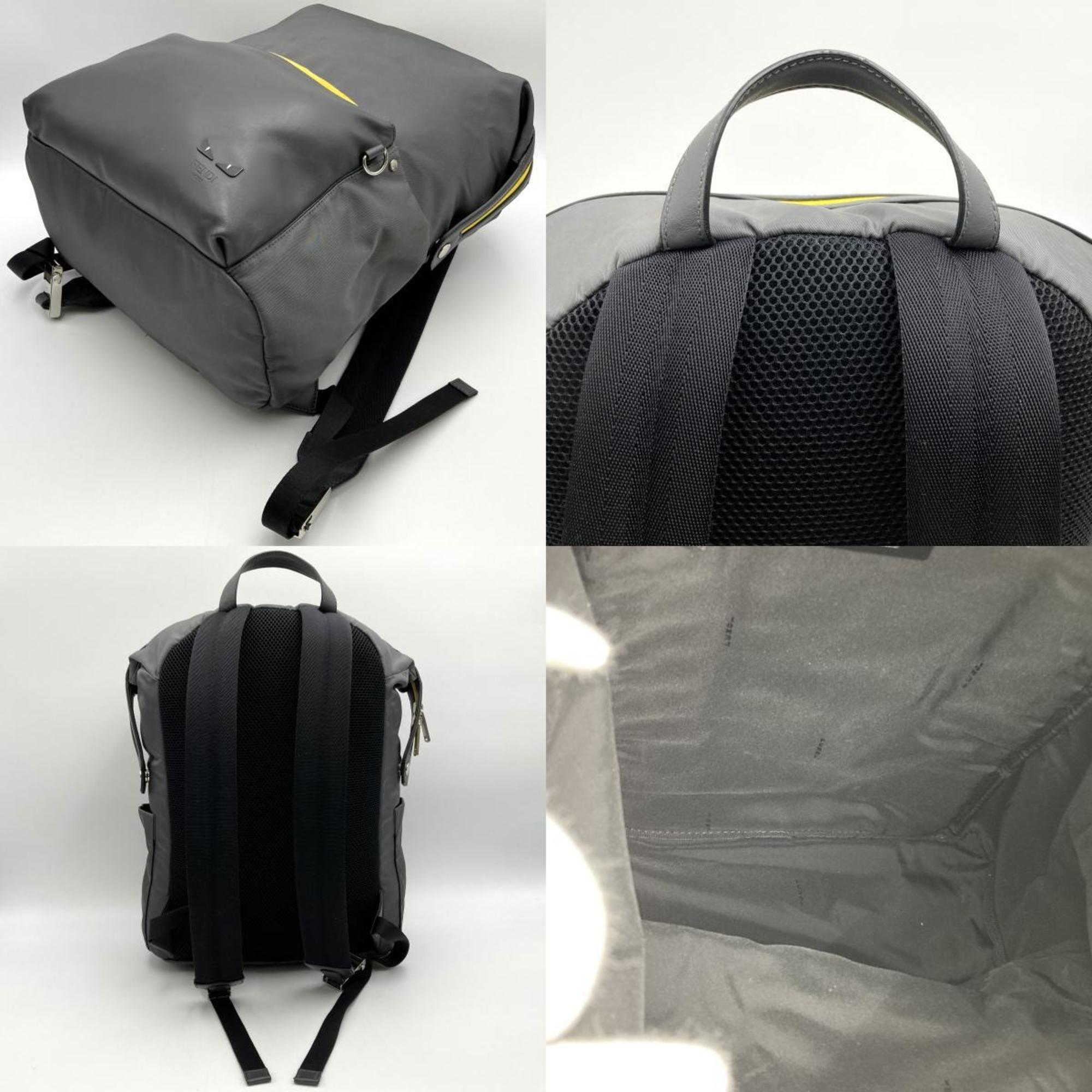 FENDI Rucksack Daypack Gray Yellow Nylon Ladies Men's Fashion Simple Brand Bag 7VZ035 USED