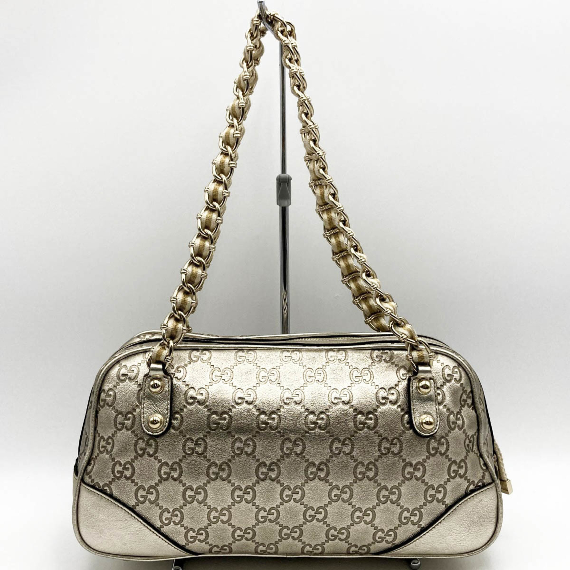 GUCCI Gucci GG pattern shoulder bag Guccisima chain gold leather ladies 152462 USED