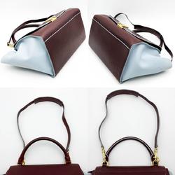 CELINE Trapeze Shoulder Bag Handbag 2Way Leather Bordeaux Wine Red Blue Ladies