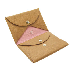 Hermes Calvi Duo Chevre Leather Card Case Light Brown