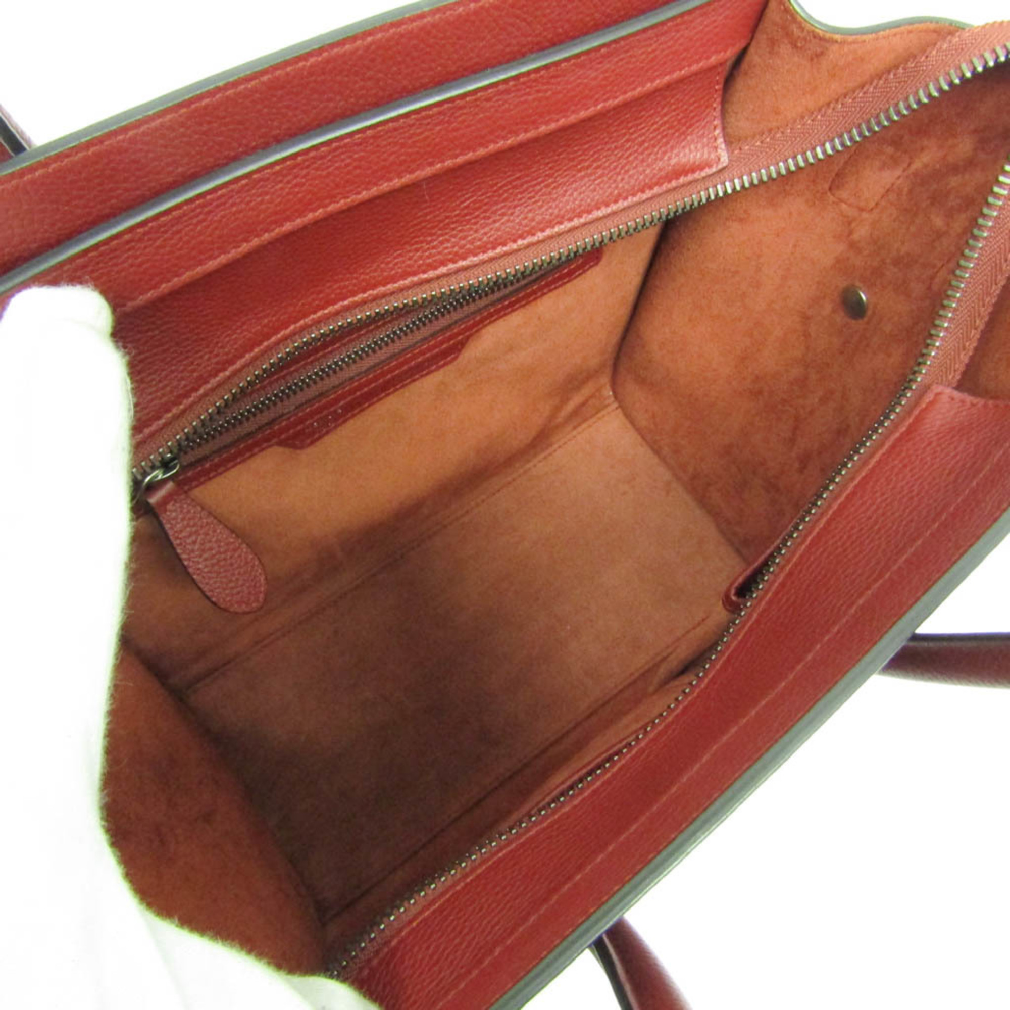 Celine Luggage Micro Shopper 167793 Women's Leather Handbag Dark Red