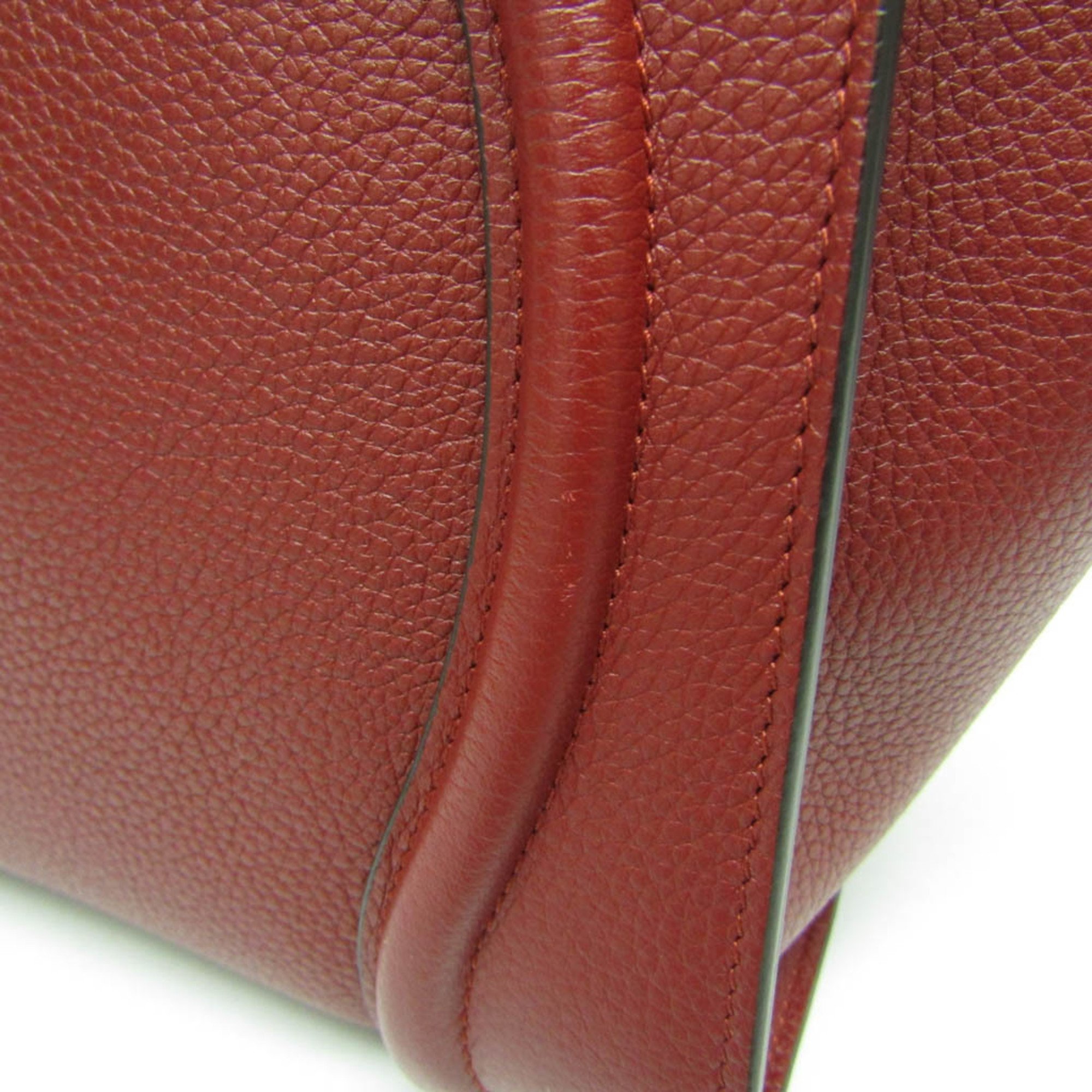 Celine Luggage Micro Shopper 167793 Women's Leather Handbag Dark Red