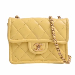 CHANEL Caviar Skin Matelasse Coco Mark Chain Shoulder Bag Yellow Ladies