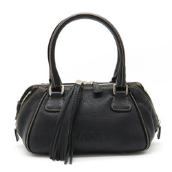 CHANEL Chanel Tassel Handbag Boston Shoulder Bag Leather Black