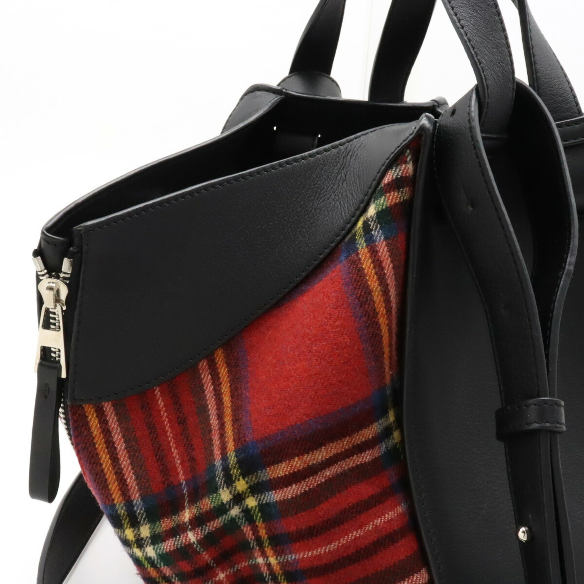 LOEWE Hammock Bag Small Tartan Check Handbag Shoulder 6WAY Leather Wool Black Red 387.63TN60