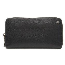 CHANEL Coco Mark Round Long Wallet Leather Black