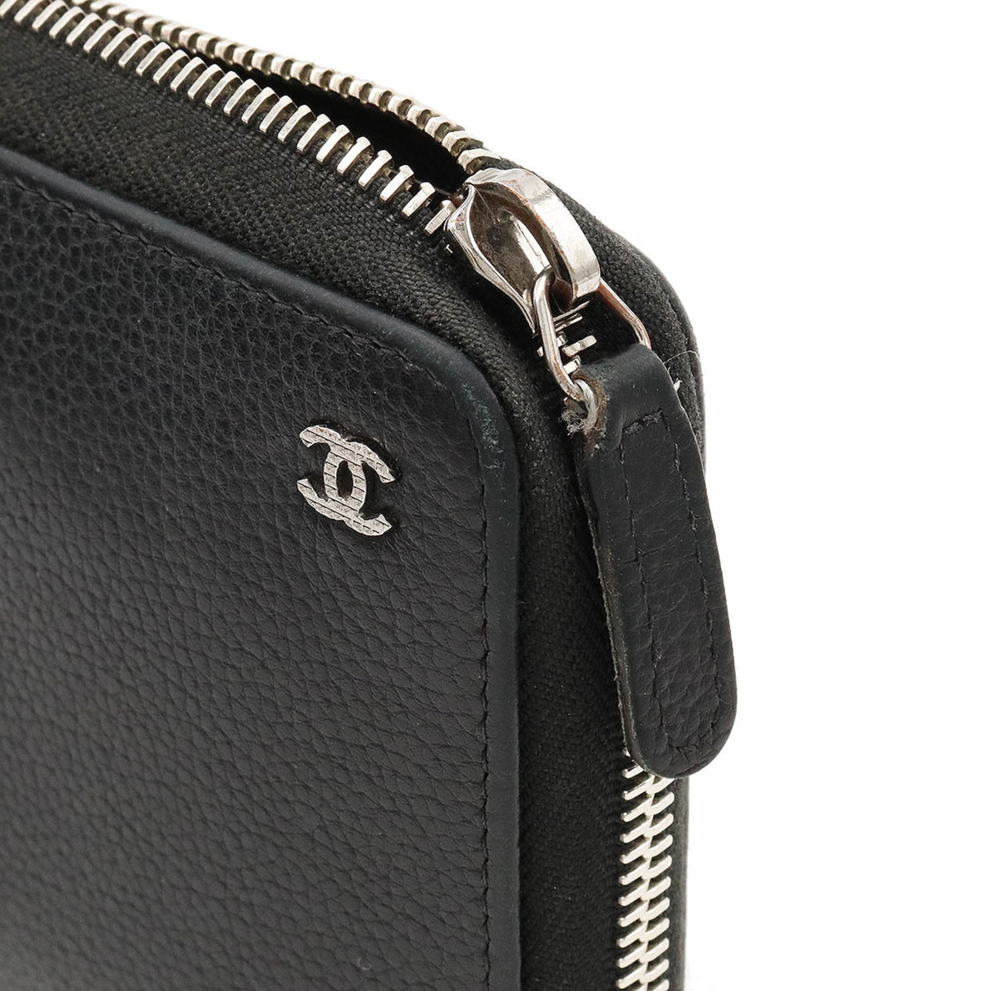 CHANEL Coco Mark Round Long Wallet Leather Black