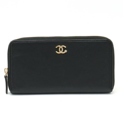 CHANEL Lucky Flower Coco Mark Round Long Wallet Leather Black A81657
