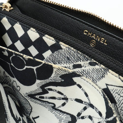 CHANEL Lucky Flower Coco Mark Round Long Wallet Leather Black A81657