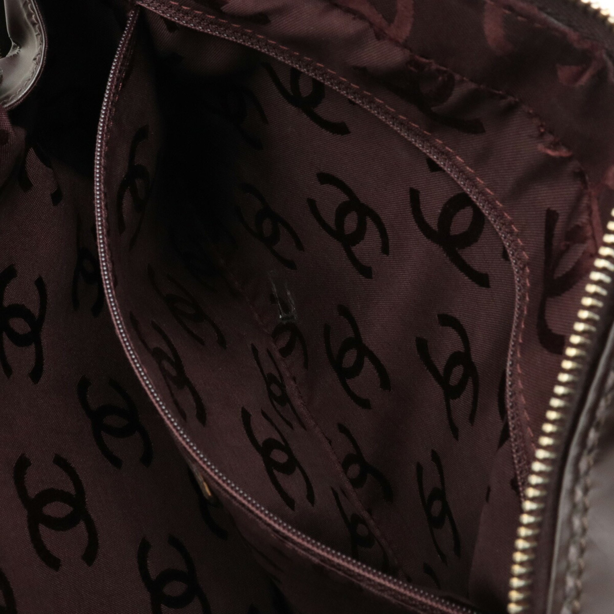 CHANEL Wild Stitch Coco Mark Handbag Boston Bag Leather Dark Brown A18121