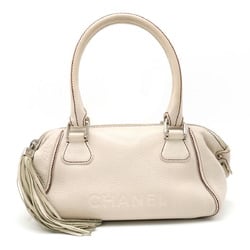 CHANEL Chanel Tassel Handbag Boston Shoulder Bag Leather Light Beige