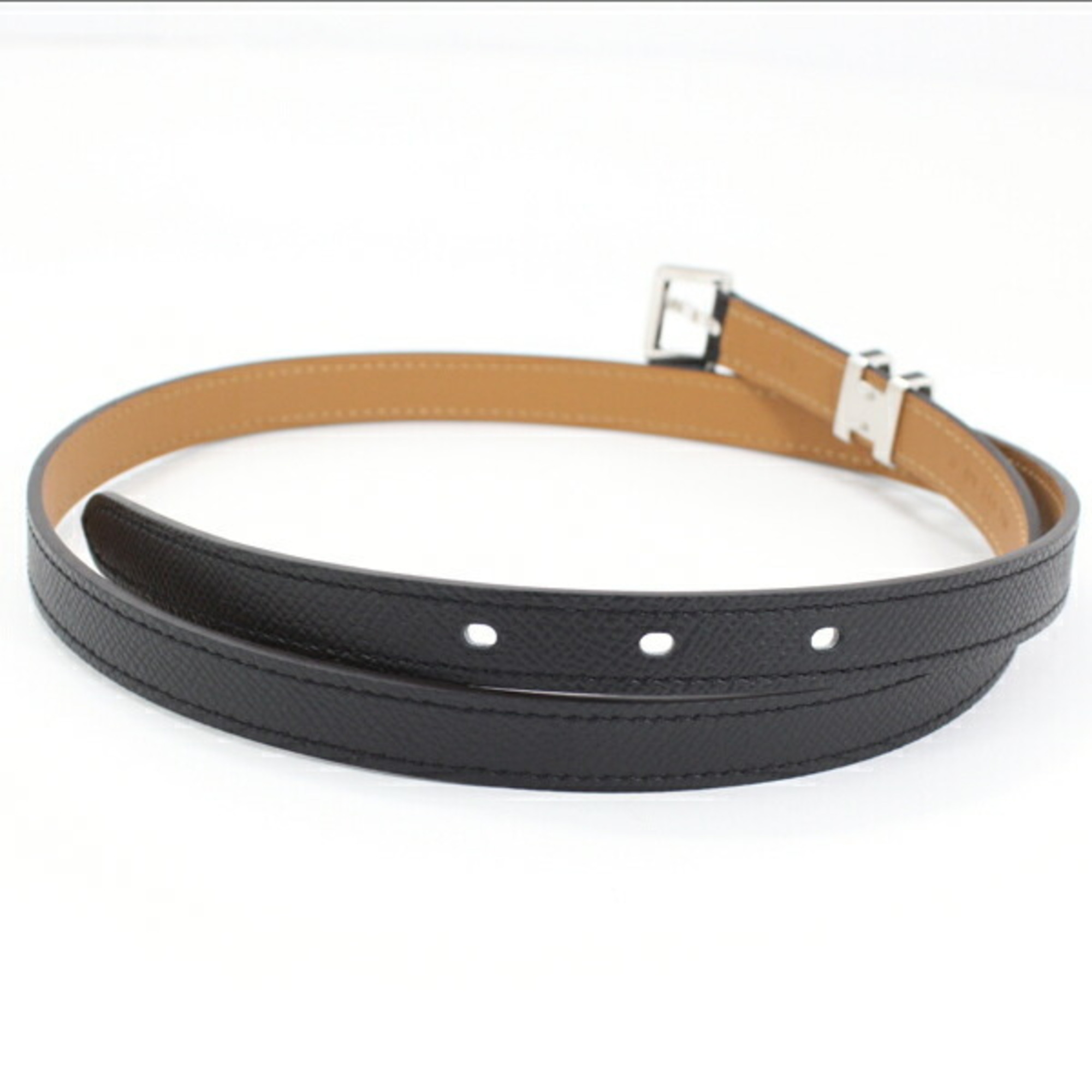 Hermes Belt Pop H 15mm 75cm Ladies Black Epson HERMES Leather U Engraved Fashion Accent Box T4782