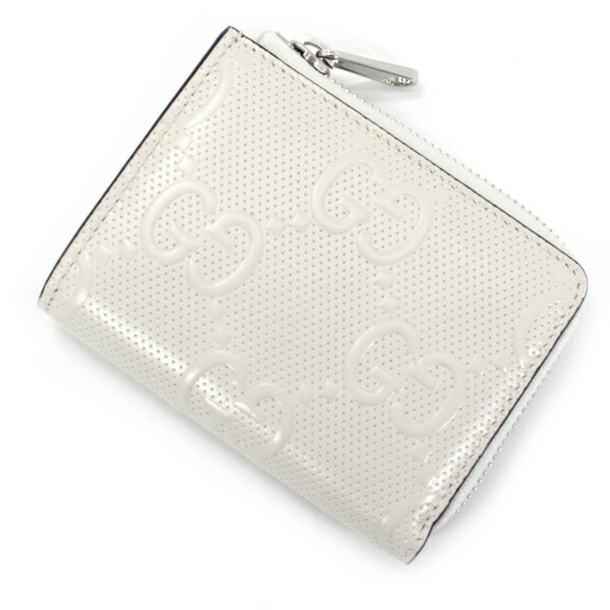 Gucci Coin Case Wallet GG Embossed Leather White Purse 657571 Men's Women's GUCCI L-shaped Zippy Compact T4811
