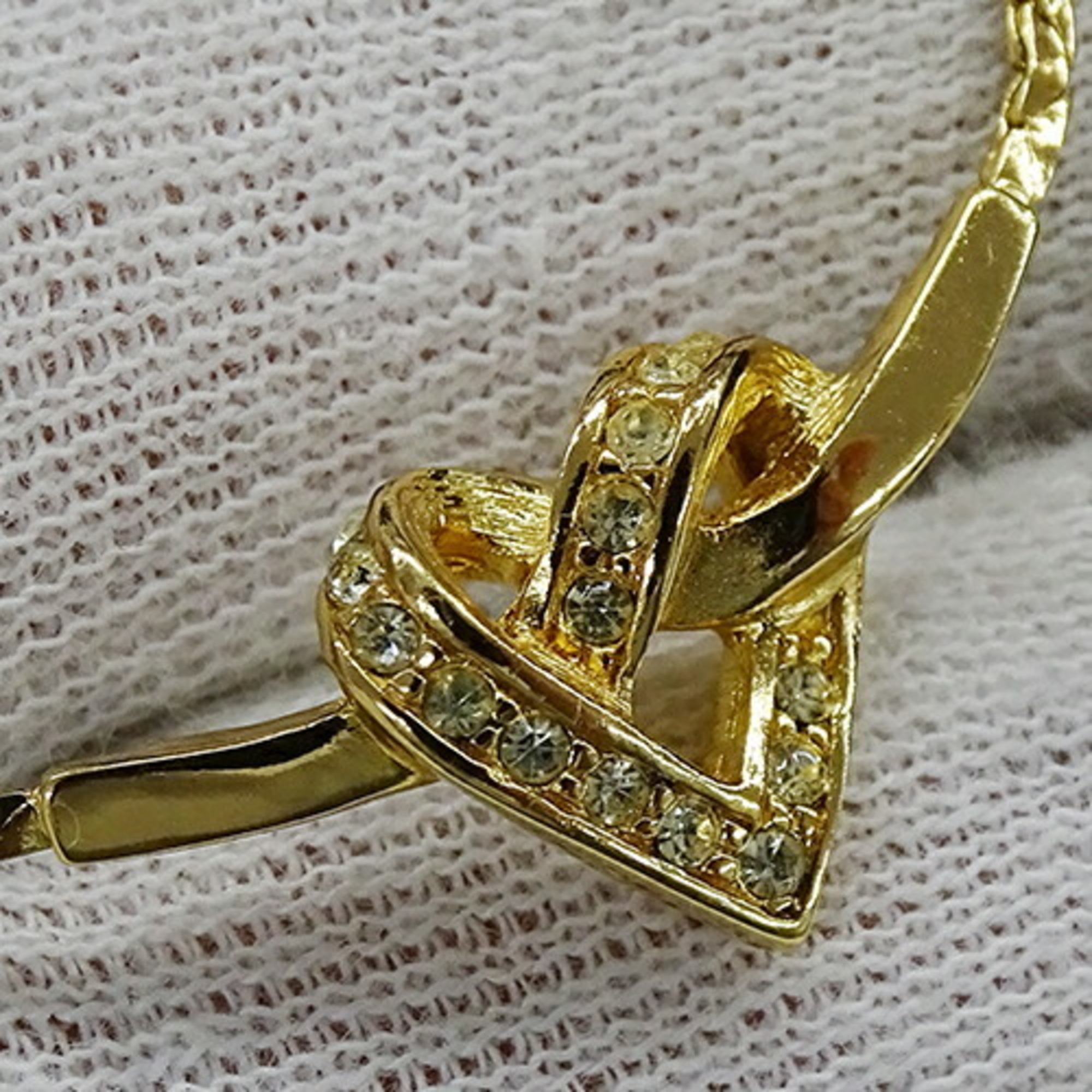 Christian Dior Necklace Women's GP Gold Heart Rhinestone