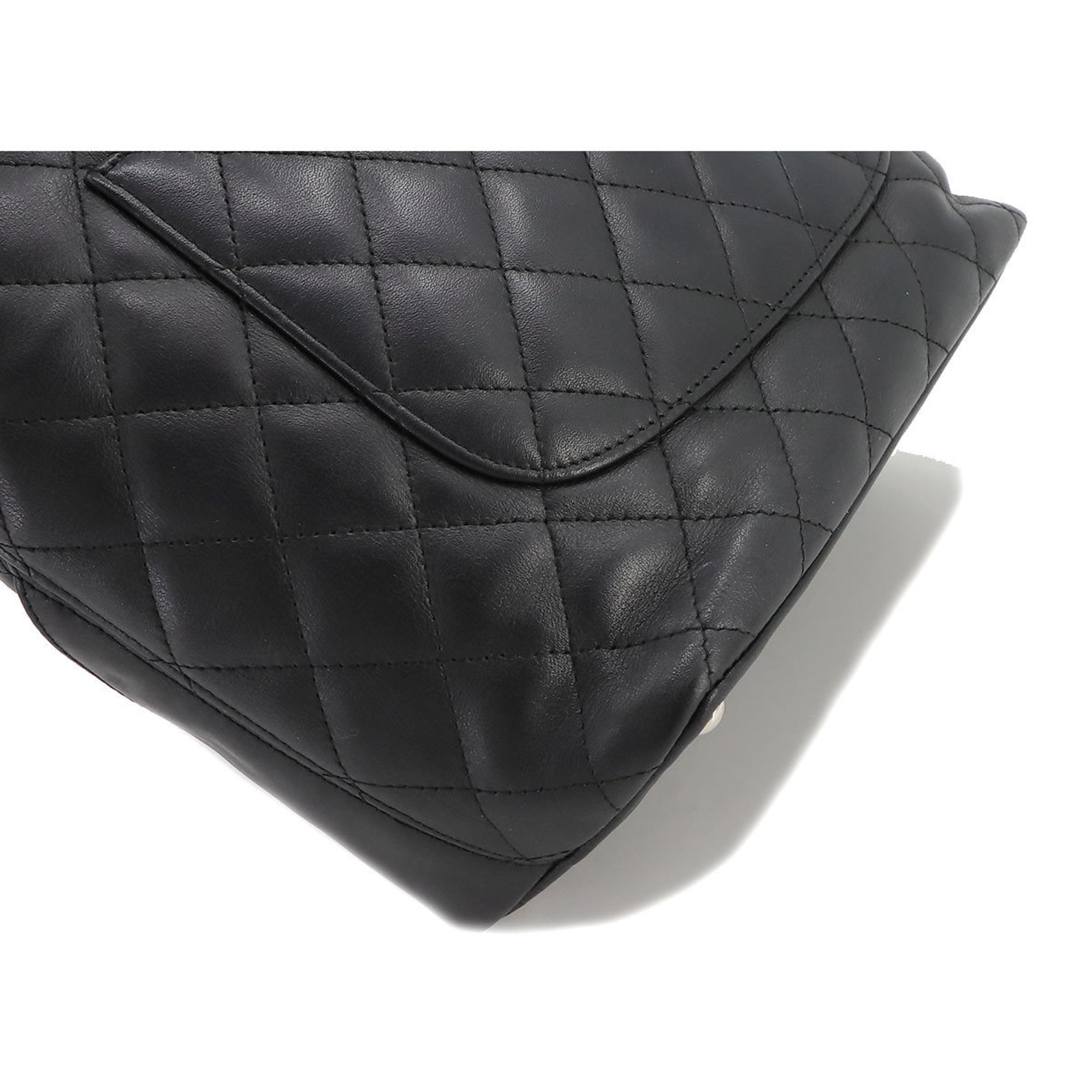 CHANEL Cambon Line Medium Tote Bag Leather Enamel Black A25167 Silver Hardware