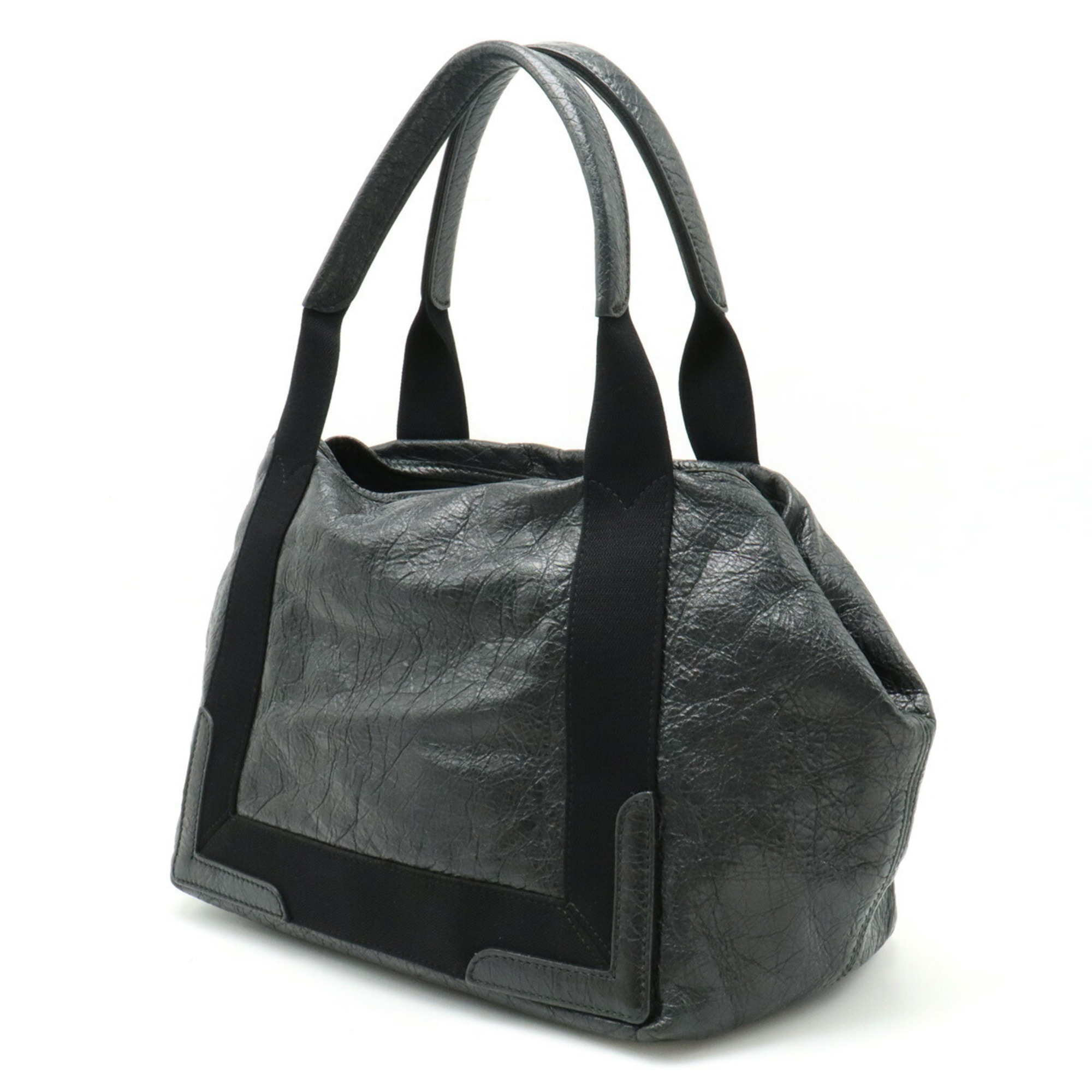 BALENCIAGA Exclusive Line Navy Cabas S Tote Bag Handbag Leather Black 339933