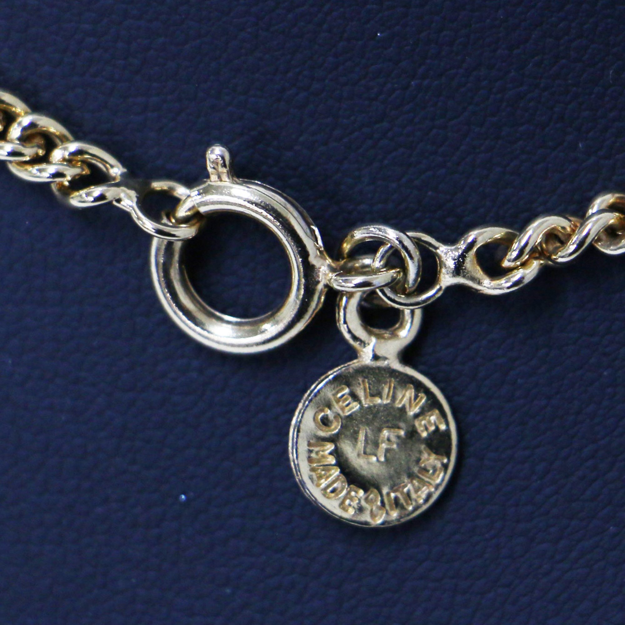 CELINE Necklace Gold Circle Motif 3 Row Logo Chain Vintage Accessories Pendant Jewelry Women's