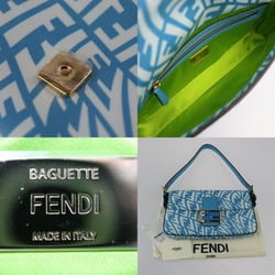 FENDI Baguette 1997 Shoulder Bag Handbag 8BR792 Coated Canvas Leather Cyber Blue Gold Hardware One