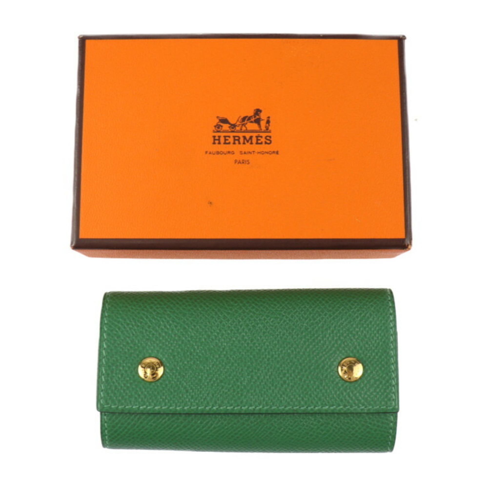 HERMES Serie Etuiclet Key Case Couchevel Green Gold Hardware 4 Rows