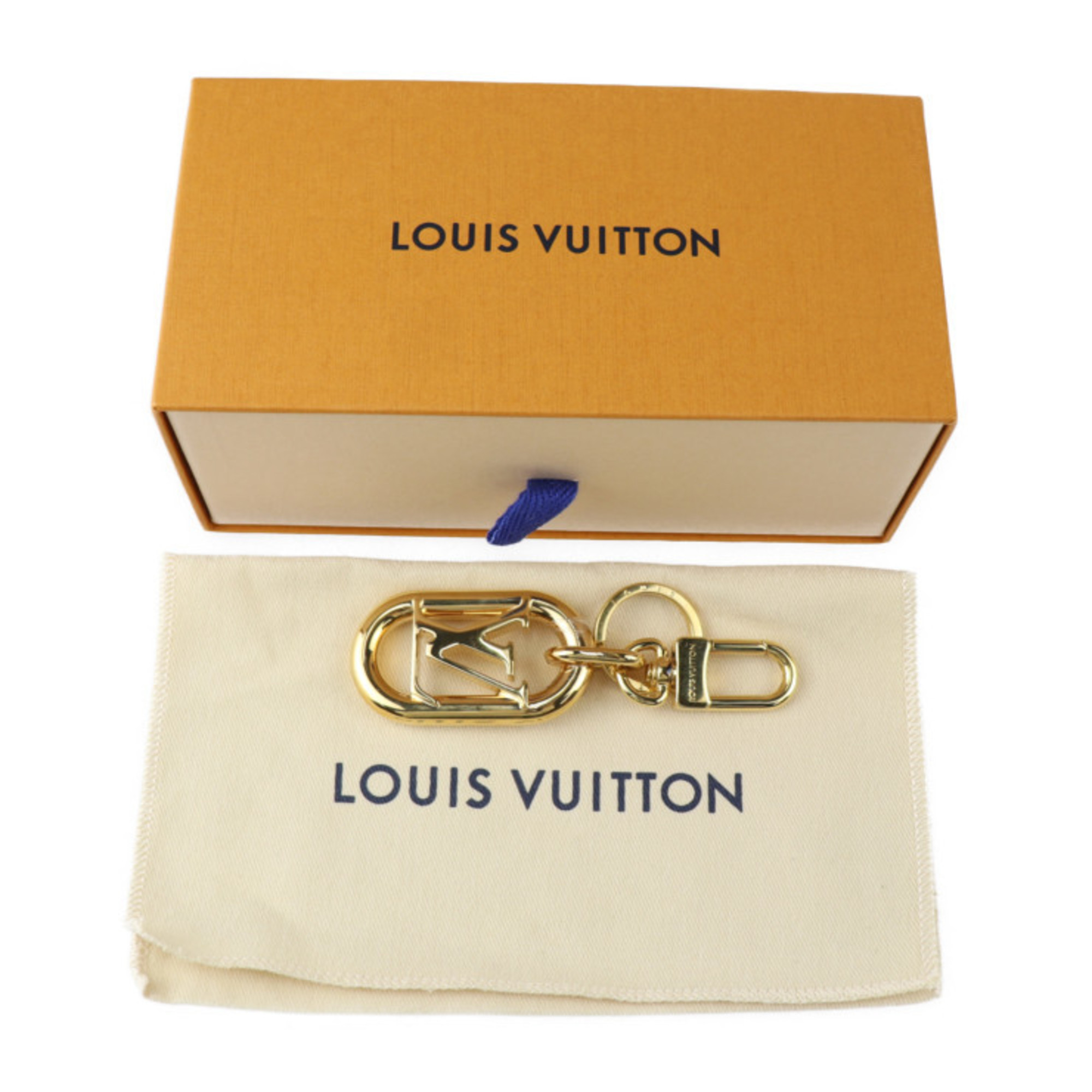 LOUIS VUITTON Porte Clé LV Link Keychain M00824 Metal Gold Keyring Bag Charm