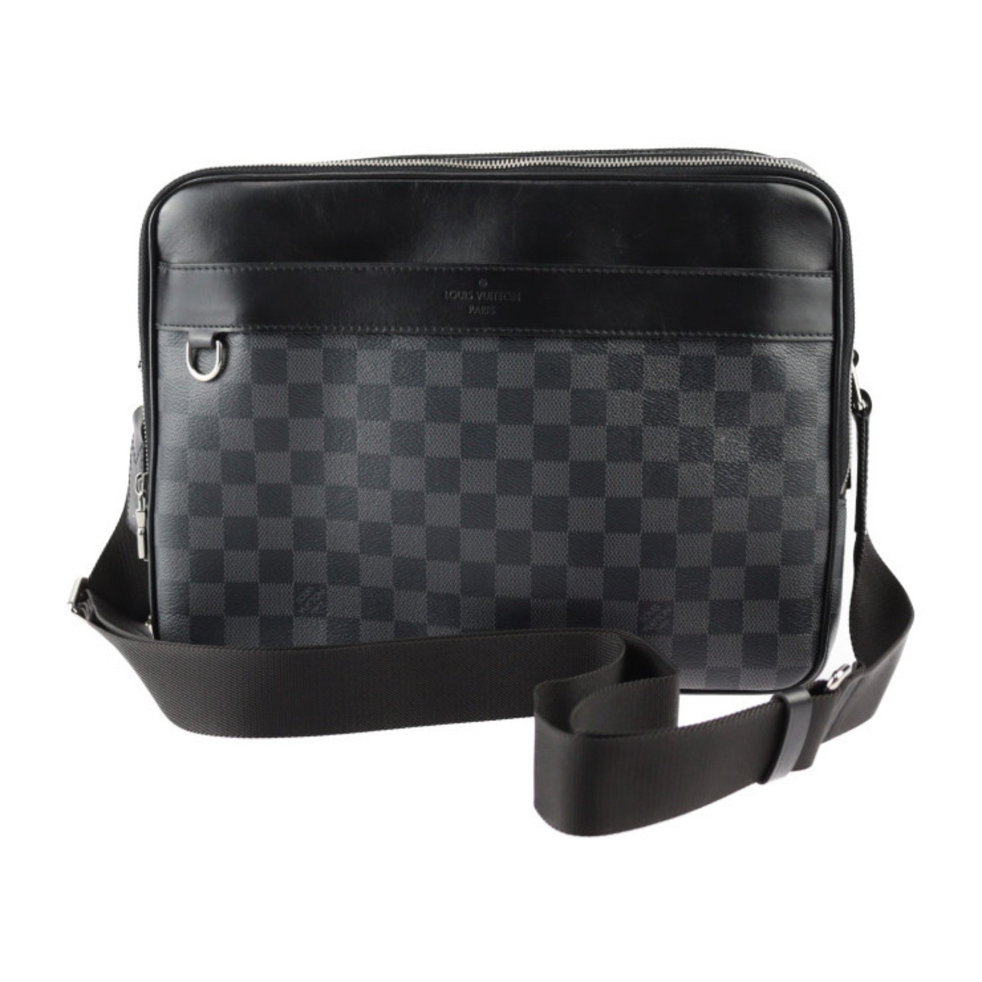 LOUIS VUITTON Trocadero Messenger MM Shoulder Bag N40088 Damier Graphite Canvas Leather Gray Black Silver Hardware Vuitton