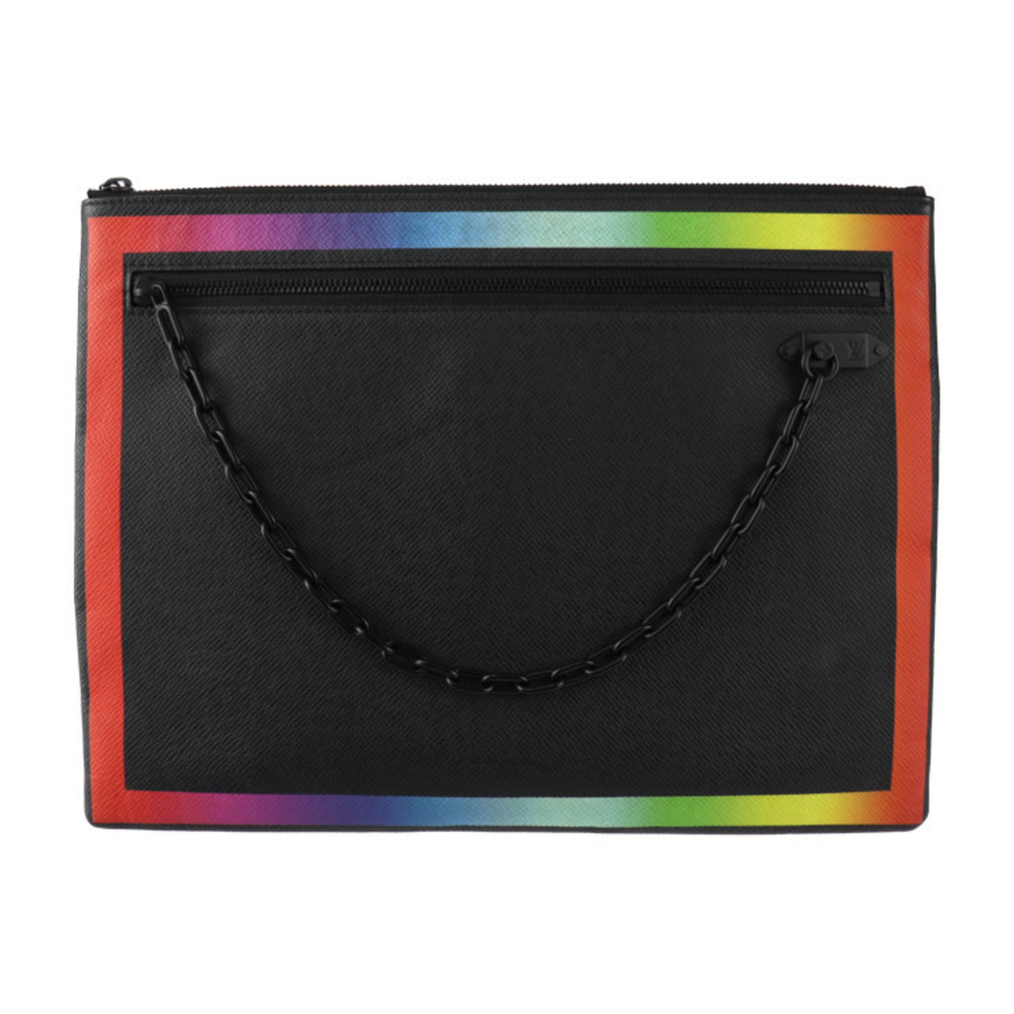 LOUIS VUITTON Louis Vuitton Pochette A4 Chain Second Bag M30347 Taiga Black Rainbow Clutch Pouch