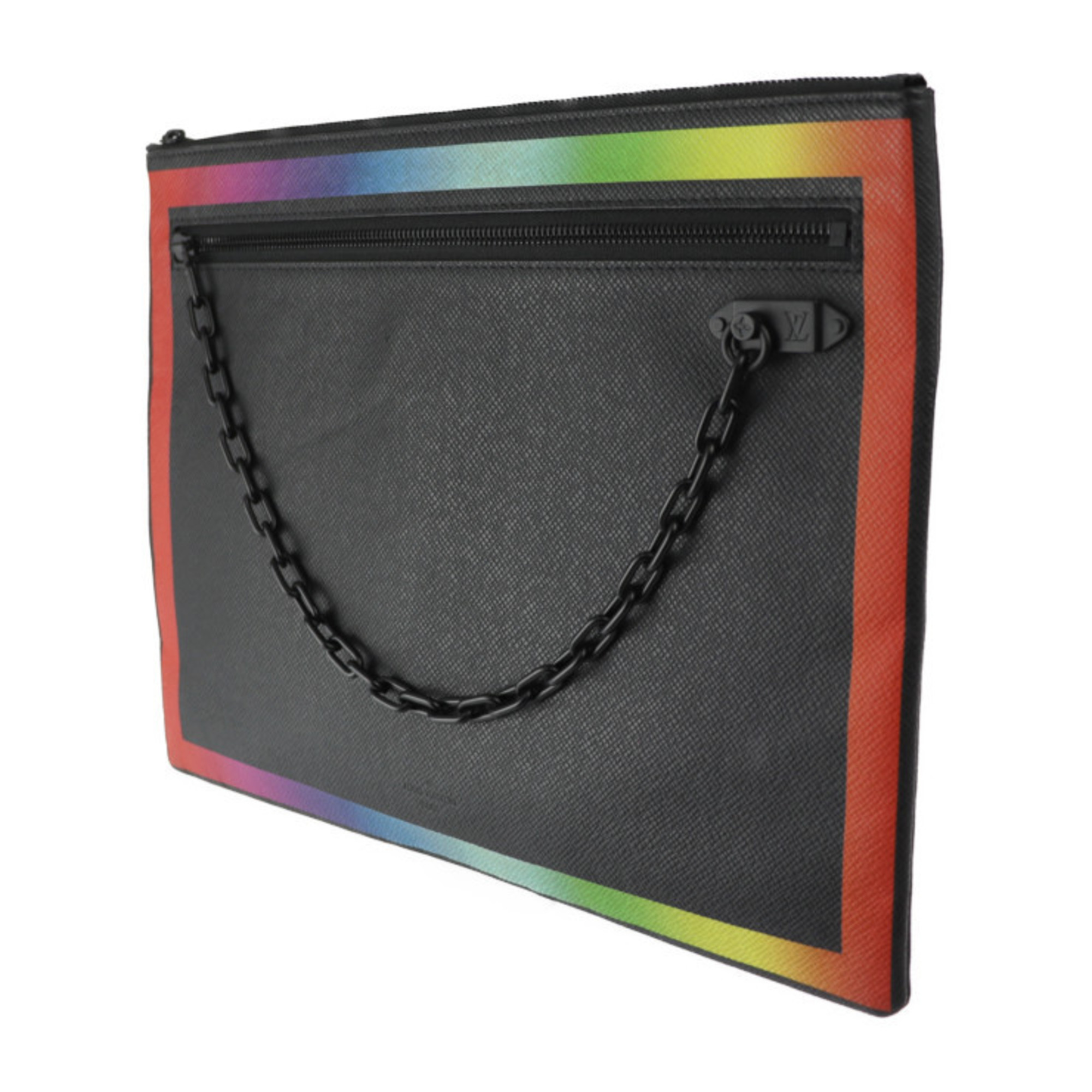 LOUIS VUITTON Louis Vuitton Pochette A4 Chain Second Bag M30347 Taiga Black Rainbow Clutch Pouch