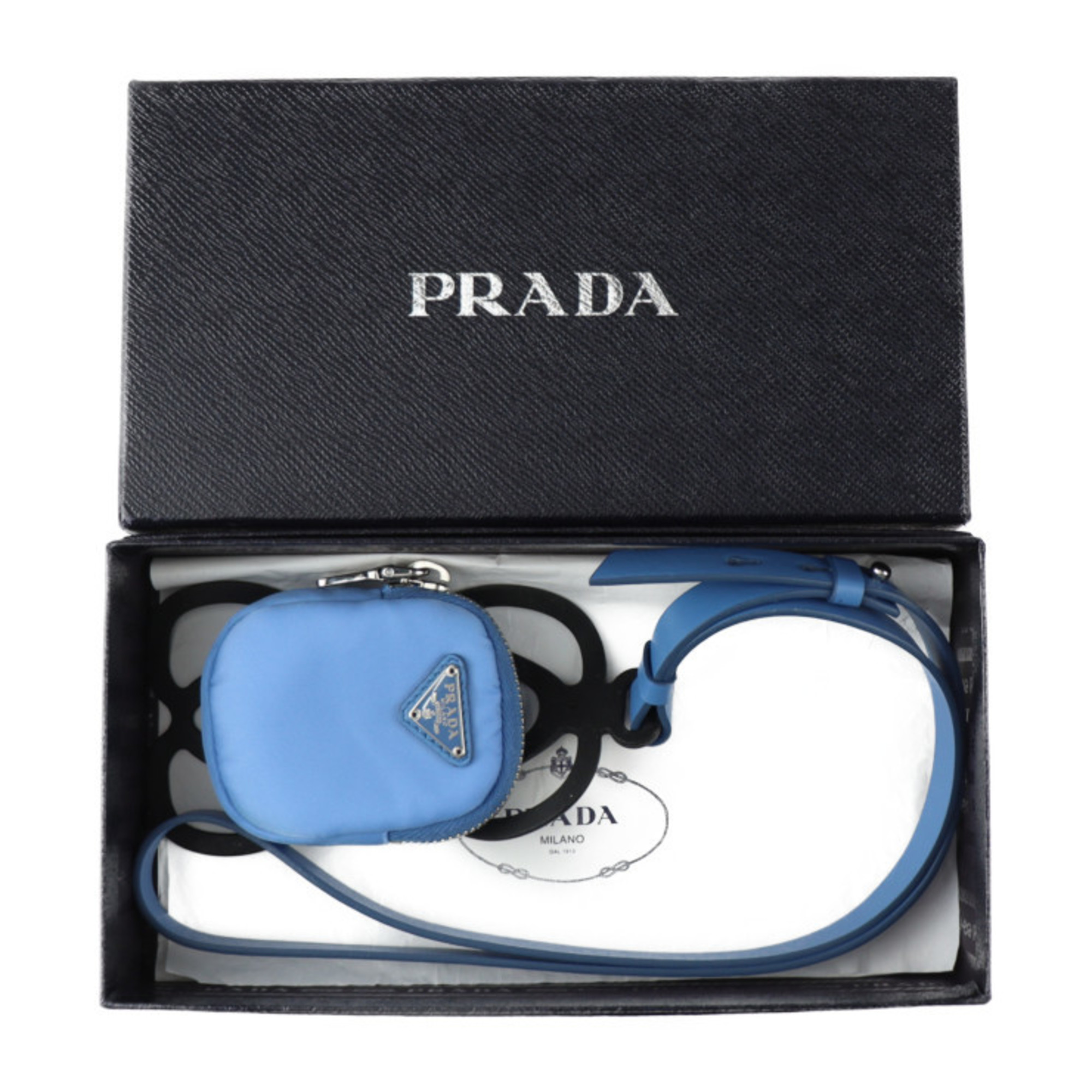 PRADA Prada Phone Holder Other Accessories 1ZT001 Nylon Leather Rubber PERVINCA Light Blue Silver Metal Fittings Neck Strap Smartphone Multi Case Included