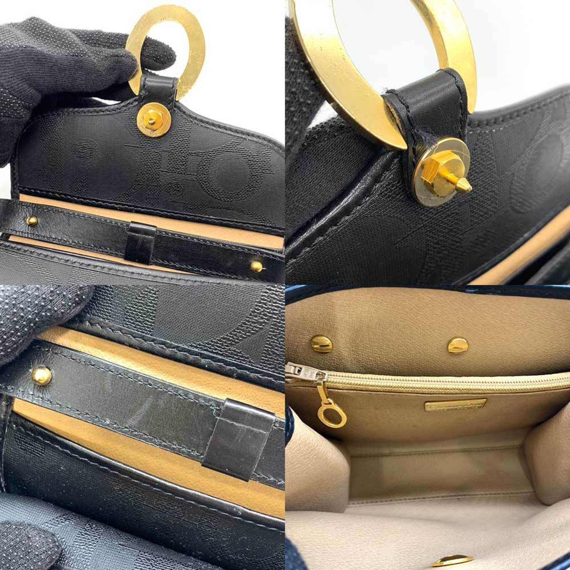 Christian Dior Bag Shoulder Black Trotter Pattern Ladies x Leather ChristianDior
