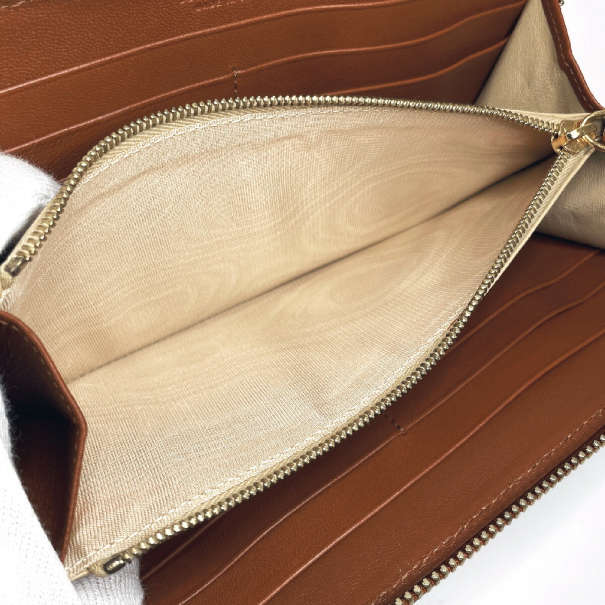 Bottega Veneta Round Zipper Intrecciato Used Long Wallet Leather BOTTEGAVENETA Men's Brown