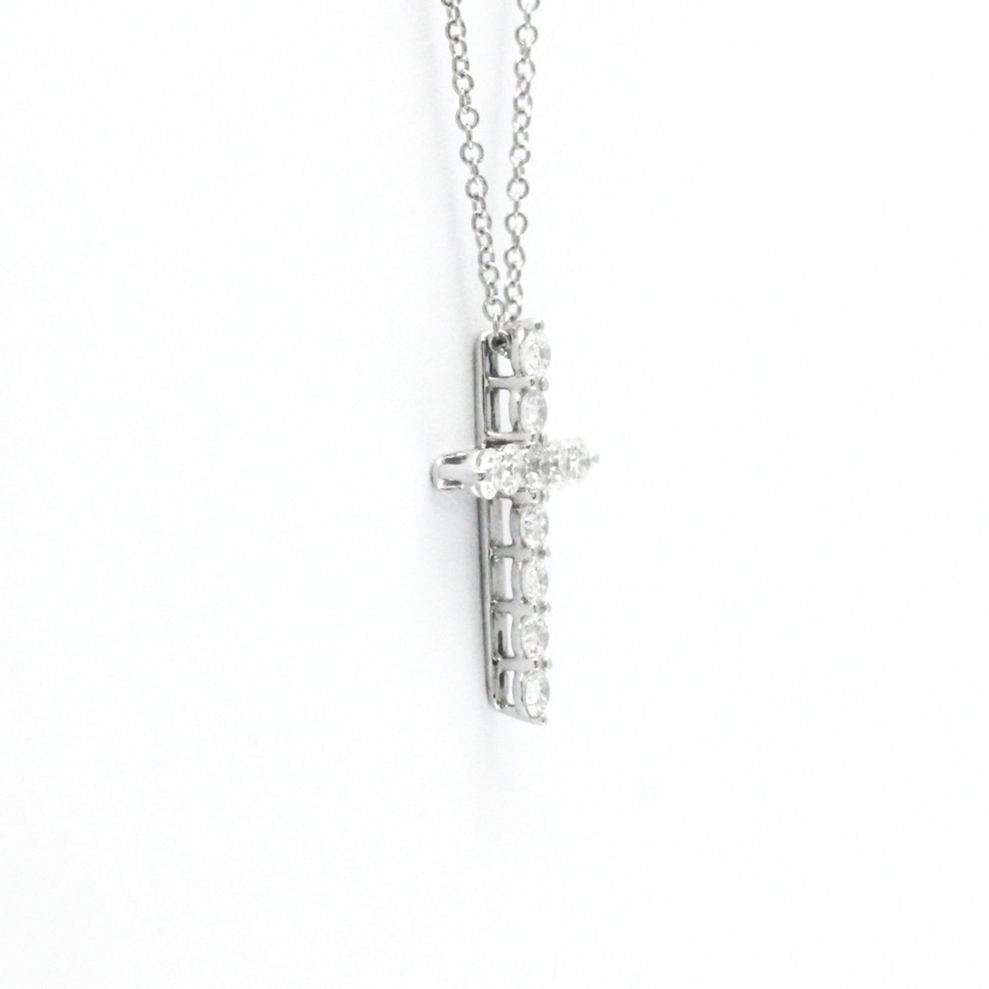 Tiffany Small Cross Necklace Platinum Diamond Women's Pendant Necklace