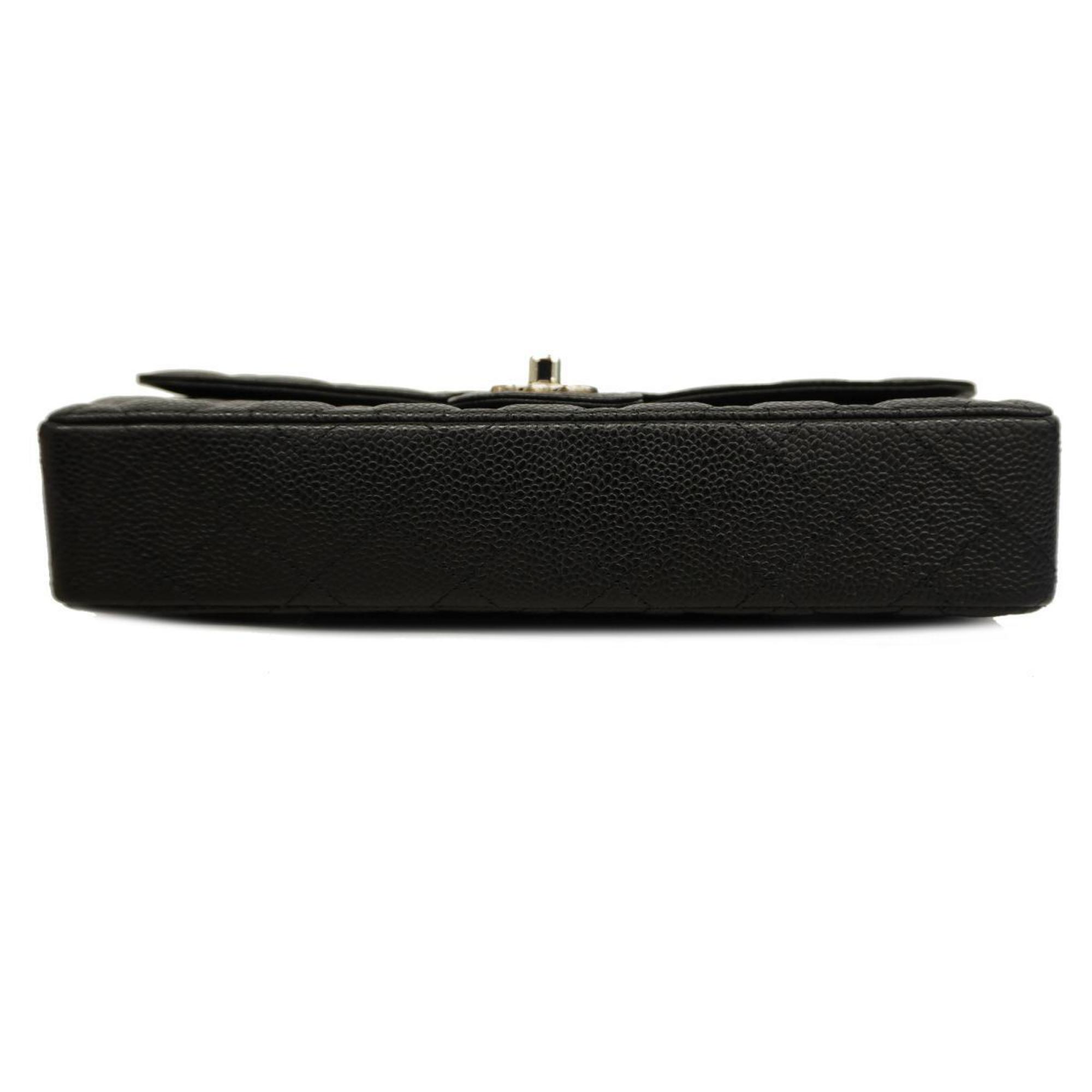 Chanel Shoulder Bag Matelasse Chain Caviar Skin Black Silver Hardware Women's