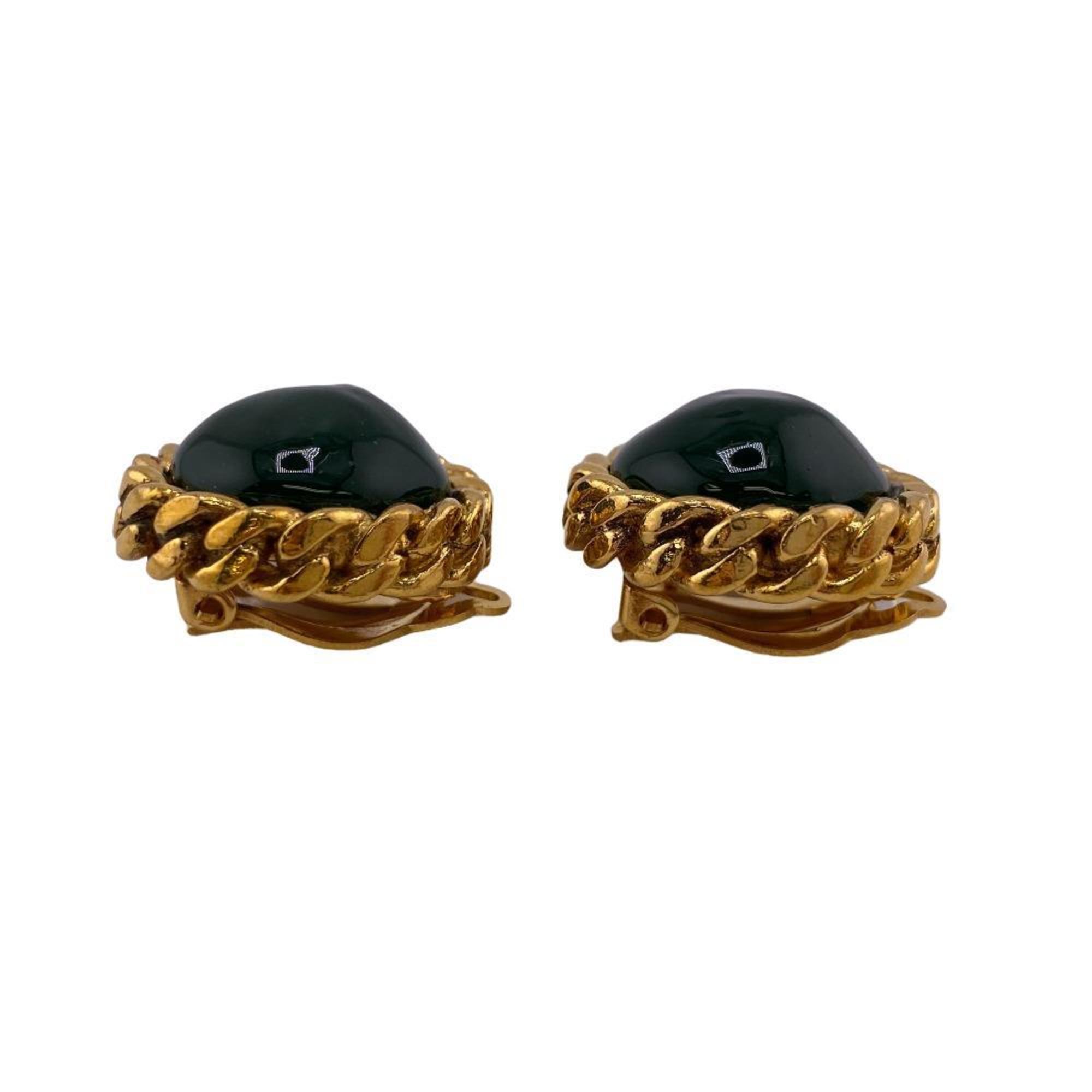 CHANEL Gripore 2419 Colored Stone Earrings Green Men's Women's