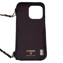 CHANEL Coco Ball Matelasse Chain iPhone Case Black Ladies