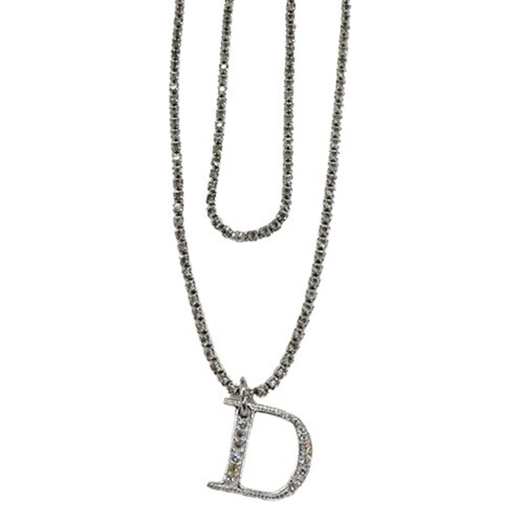 Christian Dior Necklace Women's Rhinestone Silver 2 Rows D