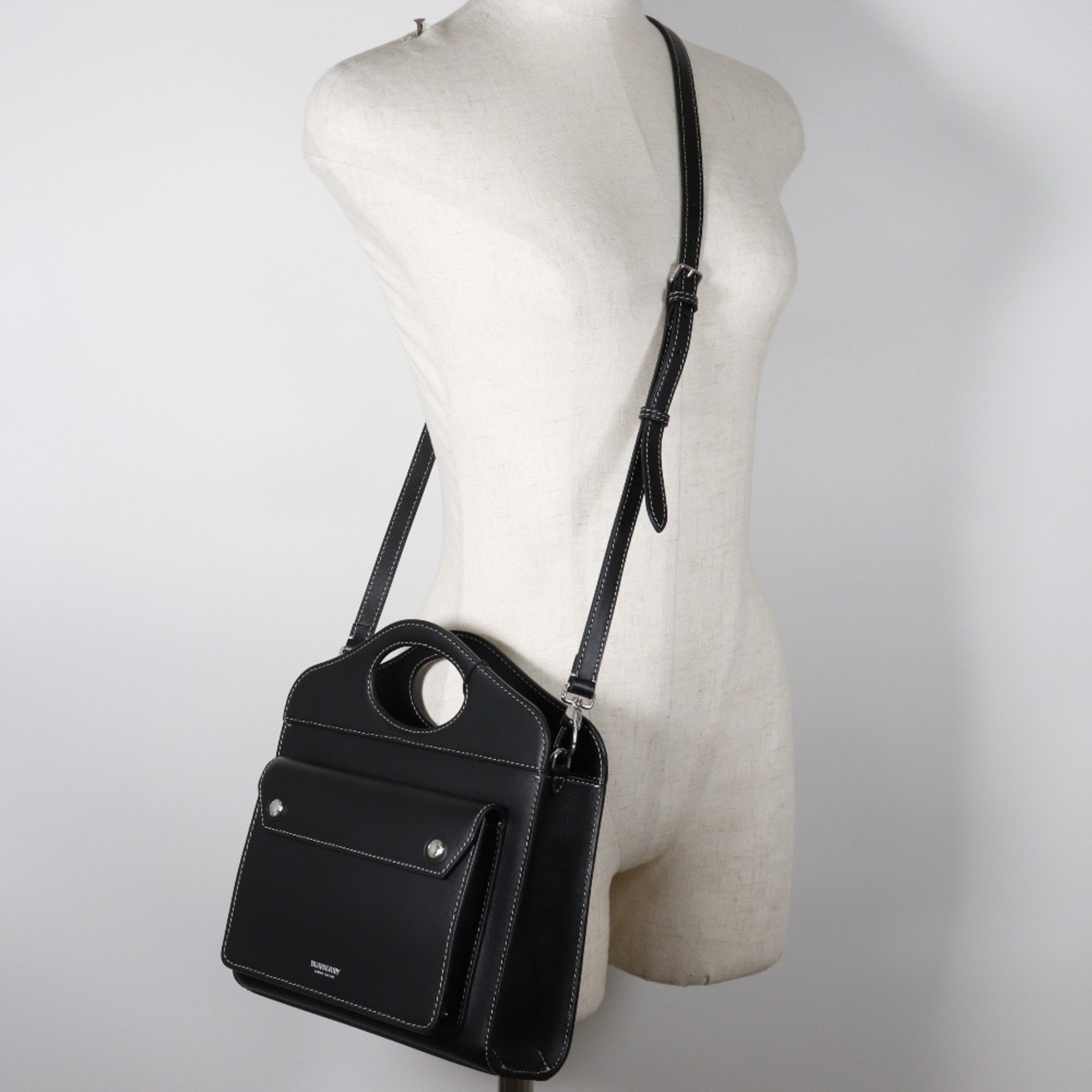 BURBERRY 2WAY Shoulder Handbag 8040892 Leather Made in Italy Black Crossbody 2way Open 2WAYShoulder Women's