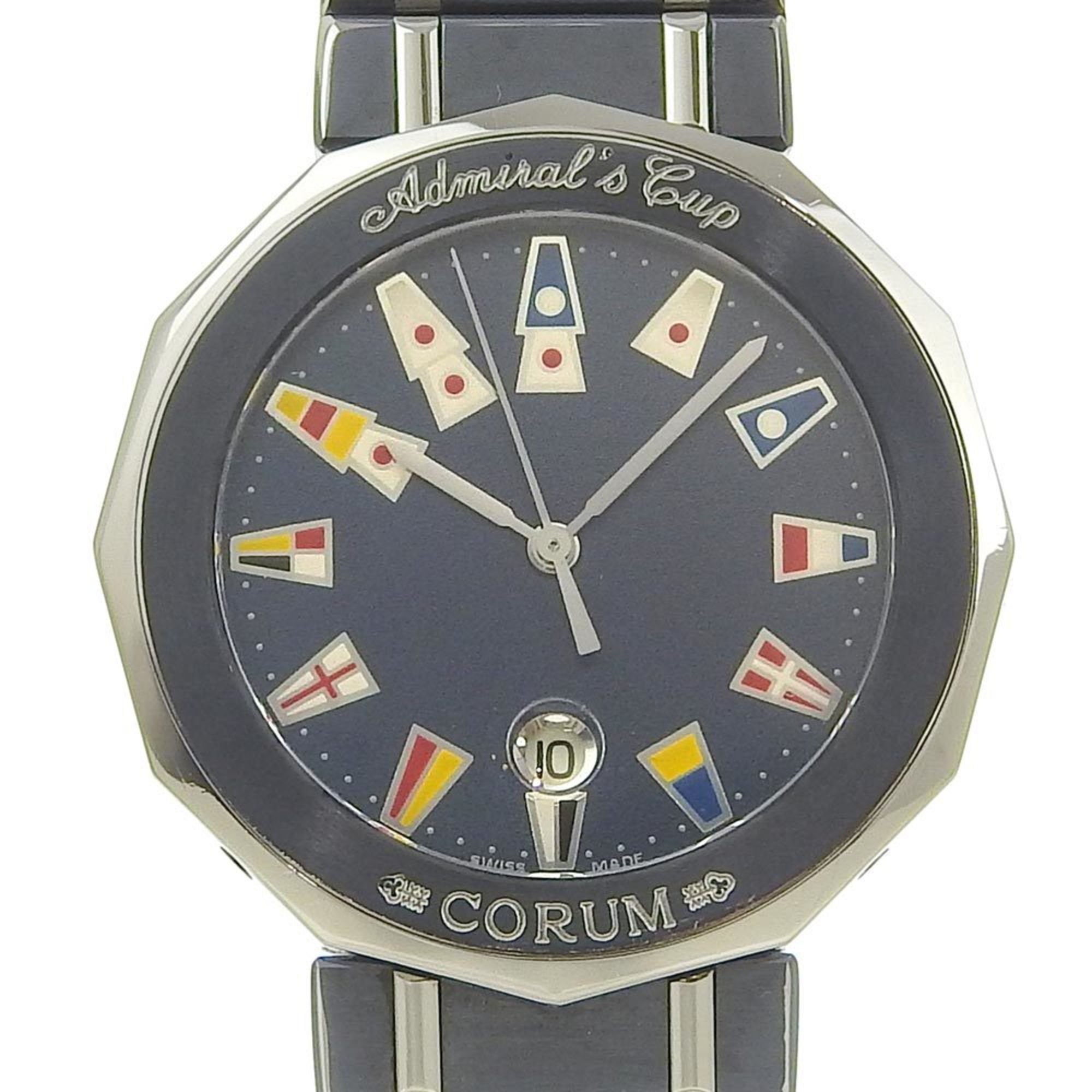 CORUM Admirals Cup Watch 99.710.30 V050 Gun Blue Quartz Analog Display Navy Dial Ladies