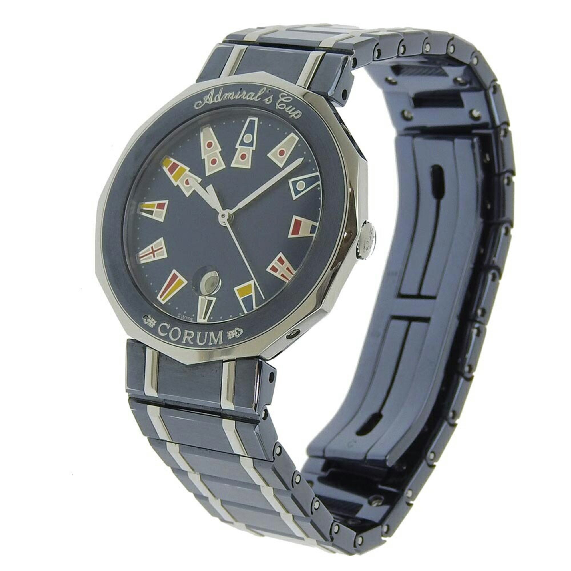 CORUM Admirals Cup Watch 99.710.30 V050 Gun Blue Quartz Analog Display Navy Dial Ladies