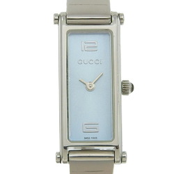 GUCCI Watch 1500L Stainless Steel Swiss Made Silver Quartz Analog Display Light Blue Dial Ladies