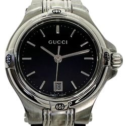 GUCCI Watch 9040L Stainless Steel Swiss Made Silver Quartz Analog Display Black Dial Ladies