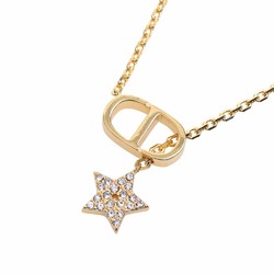 Christian Dior Rhinestone Logo Star Necklace Gold Women's